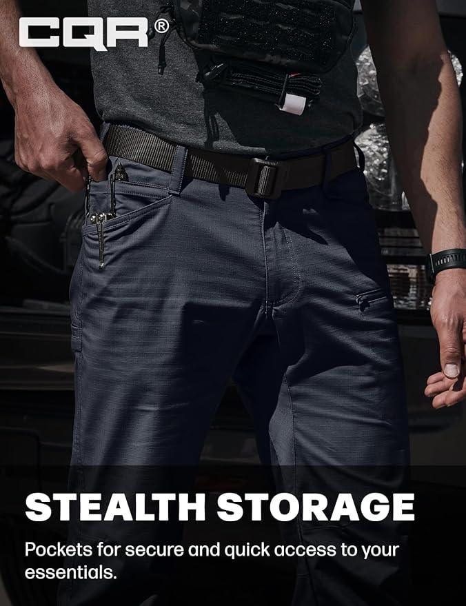 CQR Men's Flex Stretch Tactical Pants, Water Resistant Ripstop Cargo Pants, Lightweight EDC Outdoor Work Hiking Pants