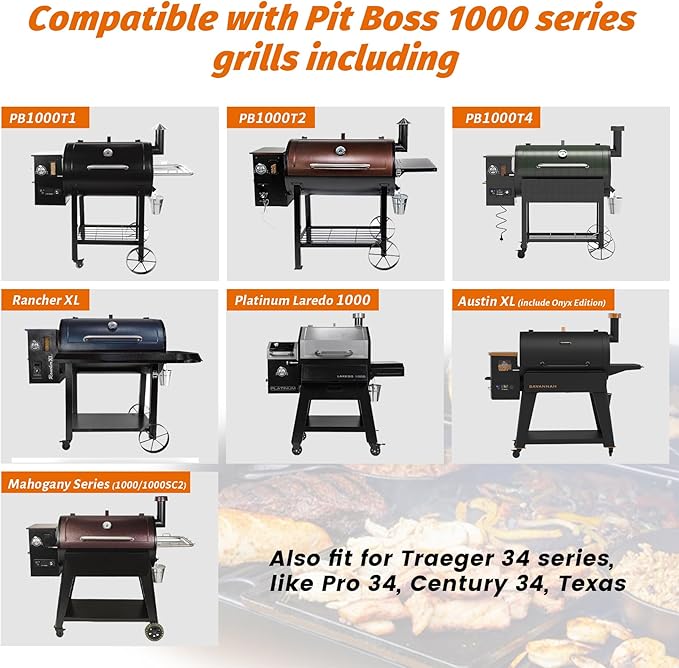 Cast Iron Cooking Grates for Pit Boss 1000 Series Austin XL Rancher Grill Grid for Traeger Pro 34 Wood Pellet Smoker Replacement Parts Ceramic Coated BBQ Grilling Rack
