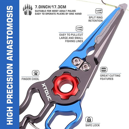 Fishing Pliers, Titanium Alloy Clamp Head Fishing Gear,Saltwater Resistant Fishing Tools, Hook Remover Braid Line Cutting and Split Ring Pliers, with Sheath and Lanyard