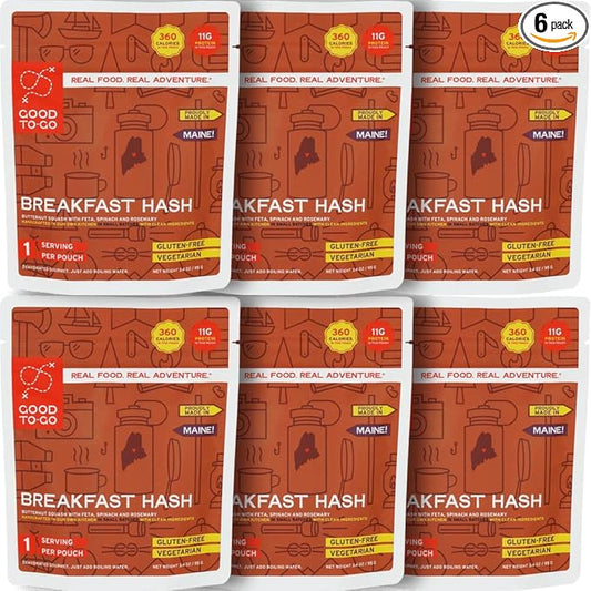 GOOD TO-GO Breakfast Hash (6-Pack of Single Servings) | Camping & Backpacking Food | Just Add Water Backpacking Meals | Good To-Go Dehydrated Meals Taste Better Than Freeze Dried Food