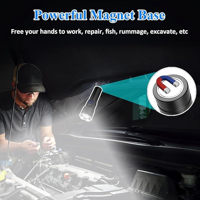 Magnetic Flashlights High Lumens Rechargeable, 990,000L High Lumens Super Bright LED Tactical Handheld Flash Light with 5 Modes, USB C, Zoomable Beam, Digital Power Display, IP76 Waterproof