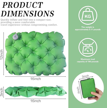 Inflatable seat Cushion-Travel Cushion Lnflatable Portable Air Sitting Pad for Stadium Camping OfficeCan also be used for lumbar and back support Lightweight Waterproof Camp Chair Accessories (Green)