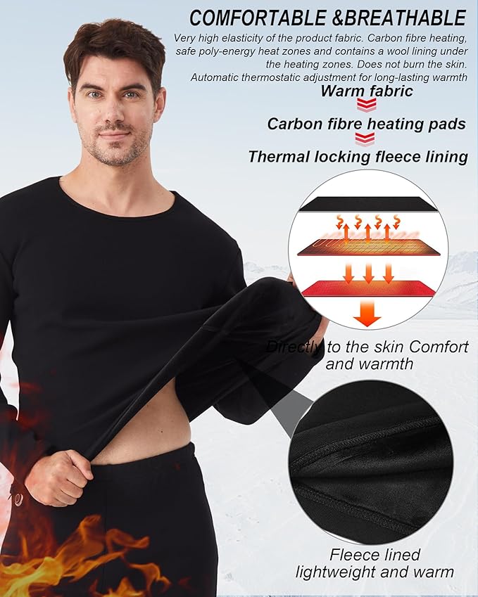 Mens Electric Heated Thermal Underwear Set Men's Winter Outdoor Sports Underwear with Battery Pack and Box