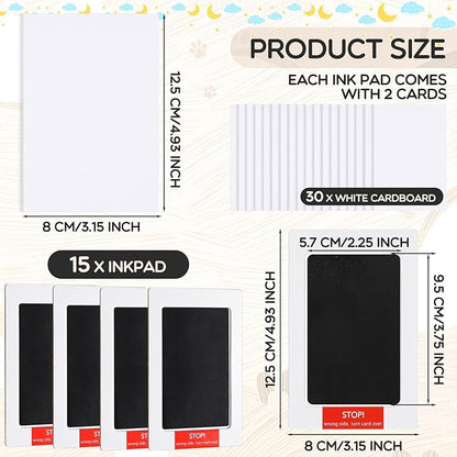 Jetec 15 Set Inkless Baby Footprint and Handprint Kit, Clean Touch Ink Pad for Baby Hand and Footprints, Dog Paw Print Kit with Ink Pads and Imprint Cards for Newborns Babies Pets Gifts (Black)