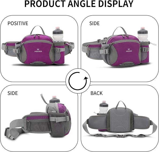 Peicees Hiking Fanny Pack Large Waist Bag for Men Women with Bottle Holder Water Resistant Lumbar Pack for Hiking Camping Fishing Outdoor (Bottle Not Included)
