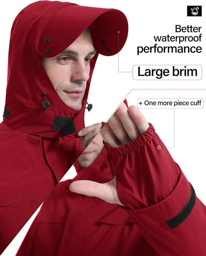 iCreek Rain Suit Waterproof Jacket with Pants 2 Pieces Breathable Lightweight Packable Raincoat with Hooded Rain Gear Unisex