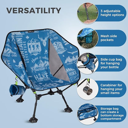 ATEPA UFO3.0 Backpacking Camping Chair, Ultralight Extra Wide Comfortable Folding Chairs 440lbs Heavy Duty Portable Hexagon Ergonomic Height Adjustable Seat