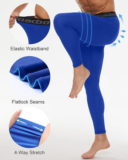 Roadbox 2 Pack Men's Compression Pants, Quick Dry Running Tights Workout Leggings, Athletic Base Layer for Gym Football Yoga