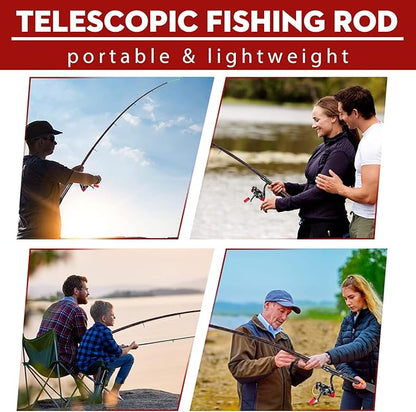 Fishing Rod and Reel Combos, Unique Design with X-Warping Painting, Carbon Fiber Telescopic Fishing Rod with Reel Combo Kit with Tackle Box, Best Gift for Fishing Beginner and Angler