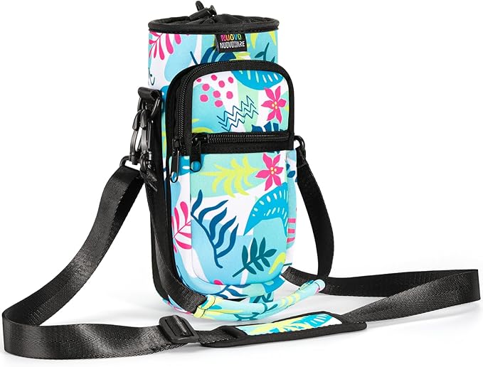 Nuovoware Water Bottle Carrier Bag,25oz/40oz/64oz Bottle Pouch Holder,Adjustable Shoulder Hand Strap 2 Pocket Sling Neoprene Sleeve Sports Accessories for Hiking Travelling Camping