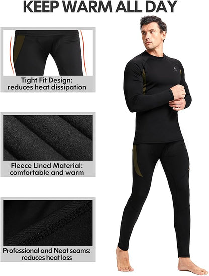 CL convallaria 2 Pack Mens Thermal Underwear Fleece Lined Long Johns Winter Base Layer Cold Weather Hunting Gear