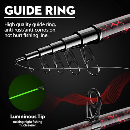 Fishing Rod and Reel Combos, Unique Design with X-Warping Painting, Carbon Fiber Telescopic Fishing Rod with Reel Combo Kit with Tackle Box, Best Gift for Fishing Beginner and Angler