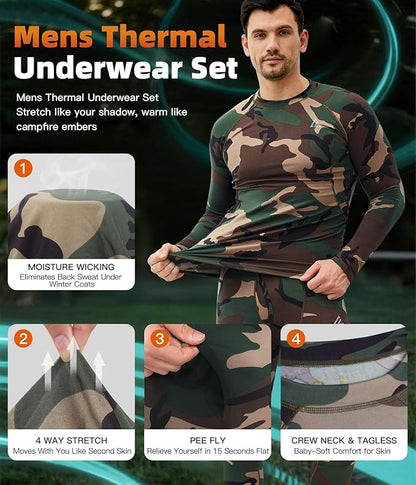 CL convallaria Mens Thermal Underwear Set with Fly Long Johns Base Layer Winter Hunting Gear Sport Top and Bottom