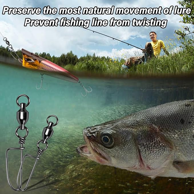 Alwonder 20-Pack Ball Bearing Swivels with Snaps, Fishing Snap Swivels Fishing Tackle Saltwater Freshwater Coastlock Snaps Barrel Swivel Leader Connector Downrigger Planer Release Clips