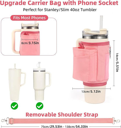 All Day Quencher Carry All for Stanley 40/30 oz Tumbler, Crossbody Bag with Phone Holder & Strap, Water Bottle Carrier Bag