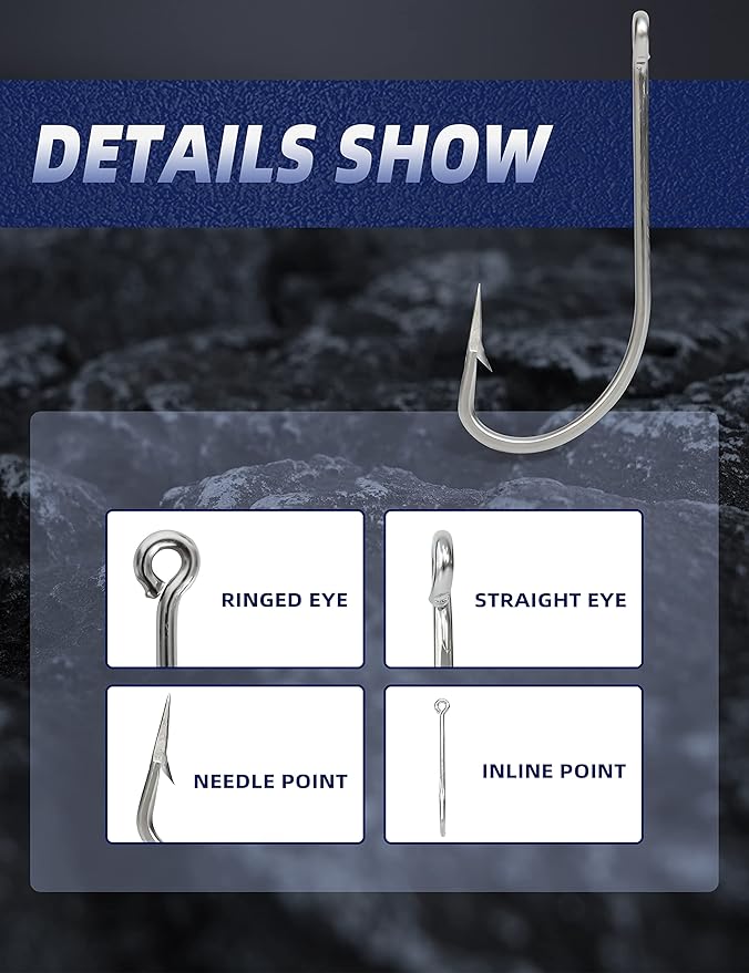 BLUEWING Stainless Steel SS O' Shaughnessy Hooks 5pcs/10pcs Heavy Duty Long Shank for Saltwater & Freshwater