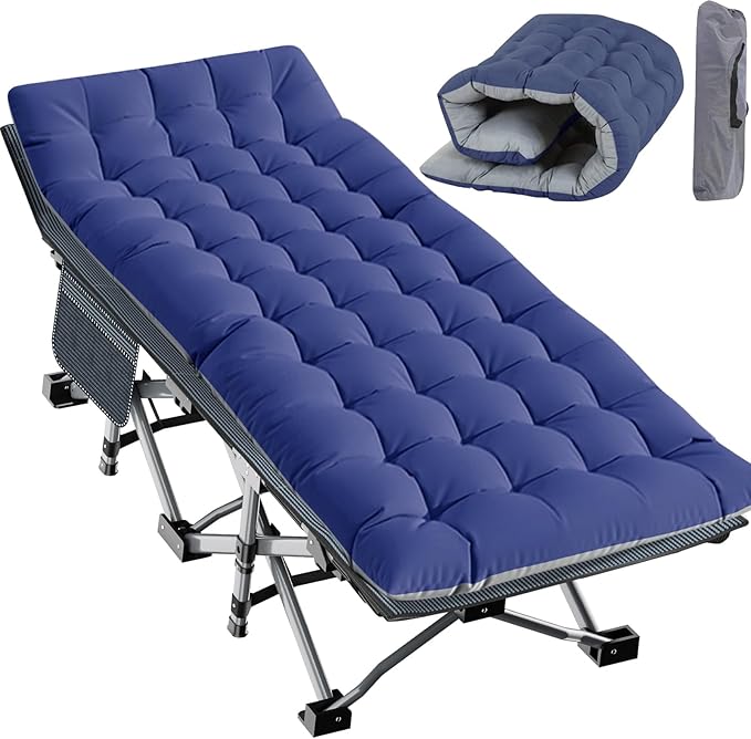 Slsy Oversized XXL Folding Camping Cot for Adults with Pad, Padded Portable Sleeping Cots, Camp Bed with Carry Bag for Outdoor Travel, Beach, Hiking