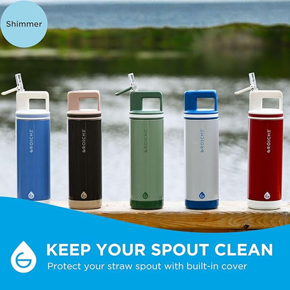 GROSCHE Alpine Shimmer Flip 'N Sip 20oz Insulated Water Bottle - Stainless Steel, Leakproof Flask with Straw, Perfect for Gym, Travel & Outdoor Use, Canadian Brand! - 20 fl. oz, Espresso