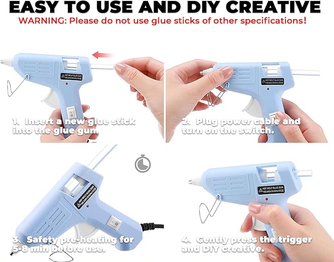 Hot Glue Gun, 20W Fast‑Preheating High‑Temp Mini Hot Melt Glue Gun Kit with 30 Glue Sticks (100mm x 7mm) for School Projects, DIY, Arts & Crafts, Quick Home Repairs
