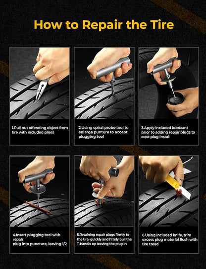 Flat Tire Repair Kit with Air Compressor 54 Pieces for Car, Motorcycle, ATV, Jeep, Truck, Tractor Flat Tire Repair (54PCS)