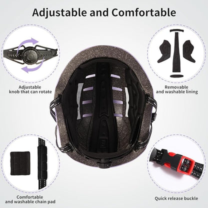 Bike Helmets for Adults - Front and Rear LED Lights Adjustable Bicycle Helmet for Adults Men Women Scooter Helmet for Commuting, Road Biking, Skating, Scooter