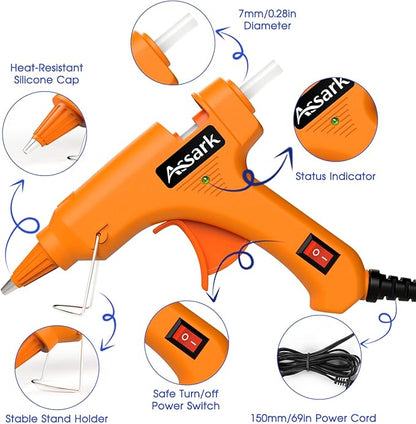 Hot Glue Gun Kit with 30 Glue Sticks(130mm x 7mm), Fast Preheating Hot Melt, High Temp for School Crafts DIY Arts and Quick Home Repairs, 20W Orange