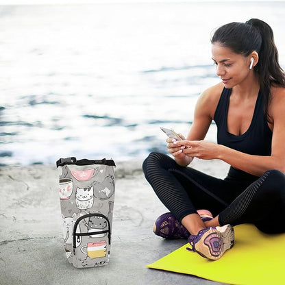 Grey Cat Water Bottle Holder with Strap Insulated Water Bottle Carrier Crossbody Bags Pouch with Phone Pocket for Travel Gym Hiking Walking Running