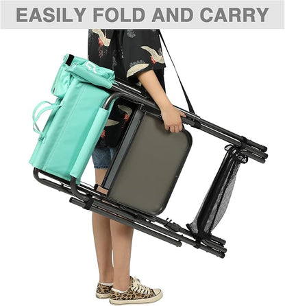 EVER ADVANCED 31" Tall Portable Makeup Artist Chair for Clients Directors Chair with Two Side Tables, Foldable Folding Chair for MUA, Craft Shows, Hair Stylist, Salons, Movie Sets 350LBS Green