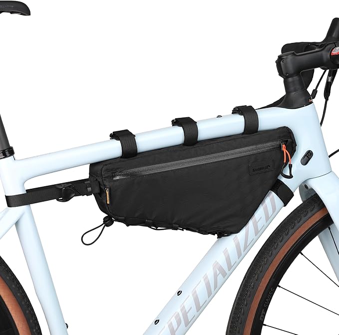 Rhinowalk BHD0018 Bike Frame Triangle Bag 2.9L, Waterproof Storage Bag with YKK Zippers, Cable Port & Pump Holder, Fits Hydration Pack – Black