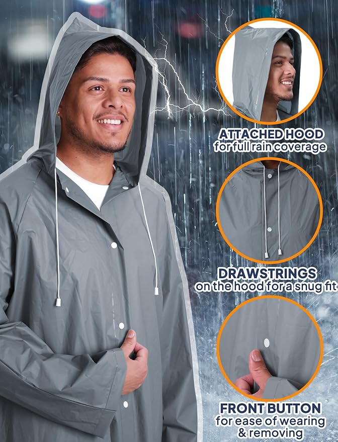 ANYOO Rain Ponchos for Adults Lightweight Reusable Raincoats for Men Women Emergency Rain Jacket with Hood 2 Pack