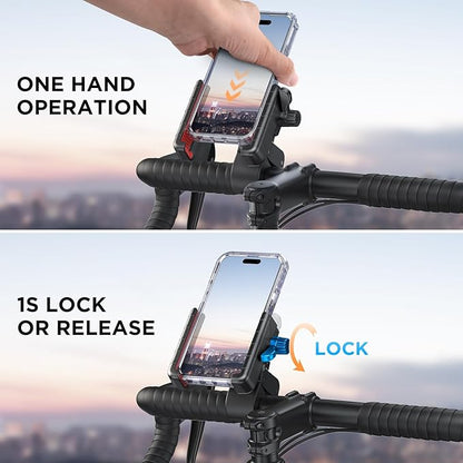 Miracase Bike Phone Holder, [Support Video Recording] Motorcycle Phone Mount, [Quick Lock] Bicycle Phone Mount Handlebar Cell Phone Clamp for Scooter, Friendly Compatible with iPhone Samsung Red