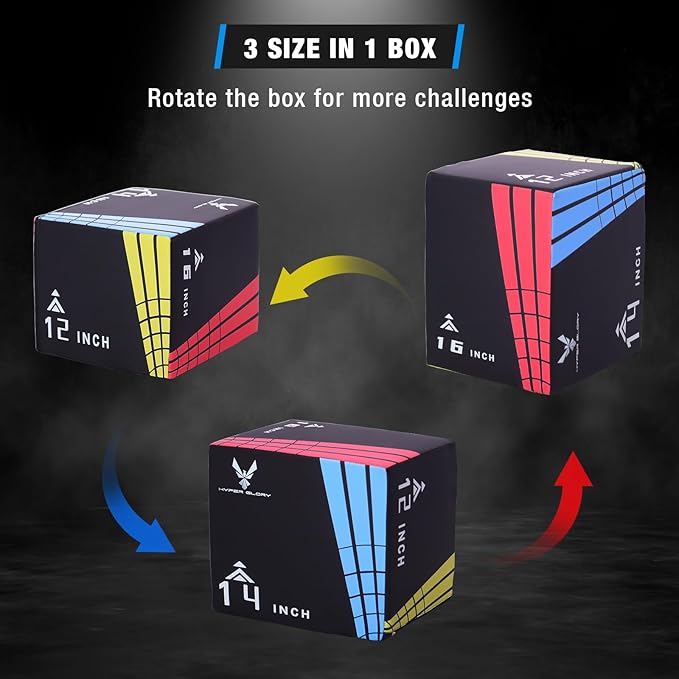Modern-Depo 3 in 1 Plyometric Jump Box with High Density Foam | Fitness Plyo Box Jumps Height Adjustable 30/24/20, 24/20/16, 20/16/14, 1614/12 Inch for Home Gym, 440lb Weight Capacity