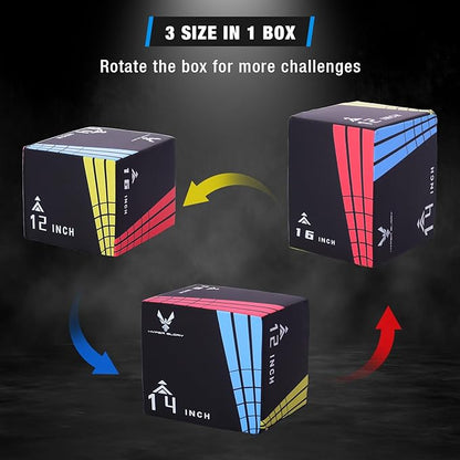 Modern-Depo 3 in 1 Plyometric Jump Box with High Density Foam | Fitness Plyo Box Jumps Height Adjustable 30/24/20, 24/20/16, 20/16/14, 1614/12 Inch for Home Gym, 440lb Weight Capacity