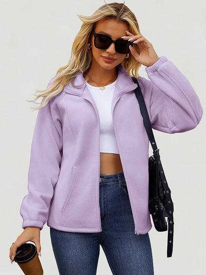 Womens Zip Up Fleece Jacket With 6 Pockets Casual Long Sleeve Fall Winter Fashion Outfits Clothes 2025