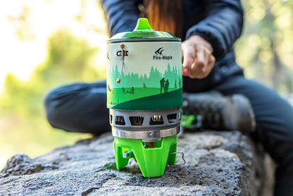 Fire-Maple "Fixed Star 3" Personal Cooking System | Pot/Jet Burner Stove System with Electric Ignition | Ideal for Hiking, Camping, Backpacking, Fishing, Hunting Trips and Emergency Use, Green