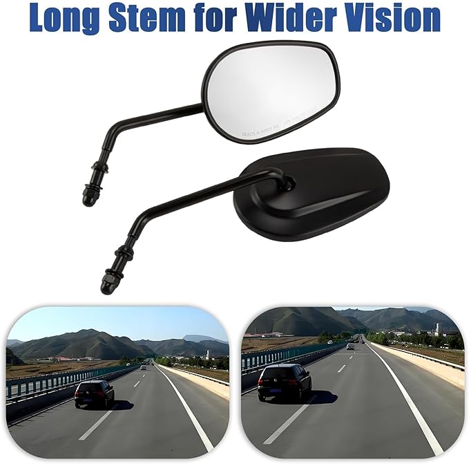 PSLER Motorcycle Mirrors 8M Rear View Side Mirrors Adjustment Mirror for Most 8mm Threaded Sportster Touring Dyna Softail CVO Road Street Road King (Black)