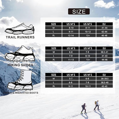 Crampons 19 Spikes with Stainless Steel Chain Ice Snow Grips Traction Cleats System Safe Protect for Walking, Jogging, Climbing, Hiking on Snow and Ice, Boots Chains for Women Men