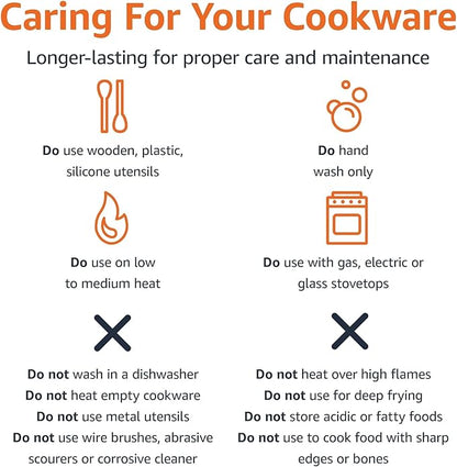 Amazon Basics Non Stick Kitchen Cookware 15-Piece Set, Non-Induction, Includes Pots, Pans, and Utensils, Black