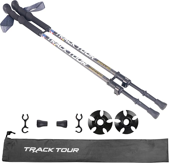 Carbon Fiber Trekking Poles Ultra Lightweight Hiking Poles Walking Sticks with Cork and EVA Foam Grips Quick Adjustable Flip Locks