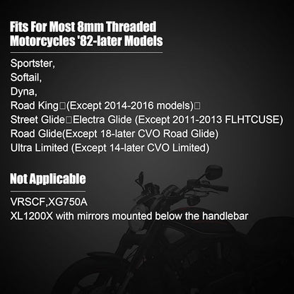 PSLER Motorcycle Mirrors 8M Rear View Side Mirrors Adjustment Mirror for Most 8mm Threaded Sportster Touring Dyna Softail CVO Road Street Road King (Black)