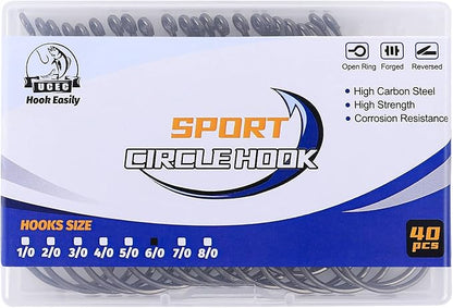 UCEC Circle Hooks Fishing Hooks 2X Strong Offset Circle Hooks Saltwater Black High Carbon Steel Octopus Catfish Fishing Hooks Fishing Gear Tackle 150pcs/ 240pcs - Size:#1 1/0 2/0 3/0 4/0 5/0 6/0 8/0