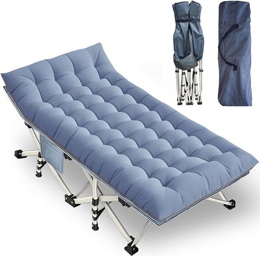 79" L x 32" W x 18" H Camping Cot with Comfortable Mattress for Adults Extra Wide Cot for Sleeping XXL Oversize Folding Bed Heavy Duty with Carry Bag for Indoor Outdoor