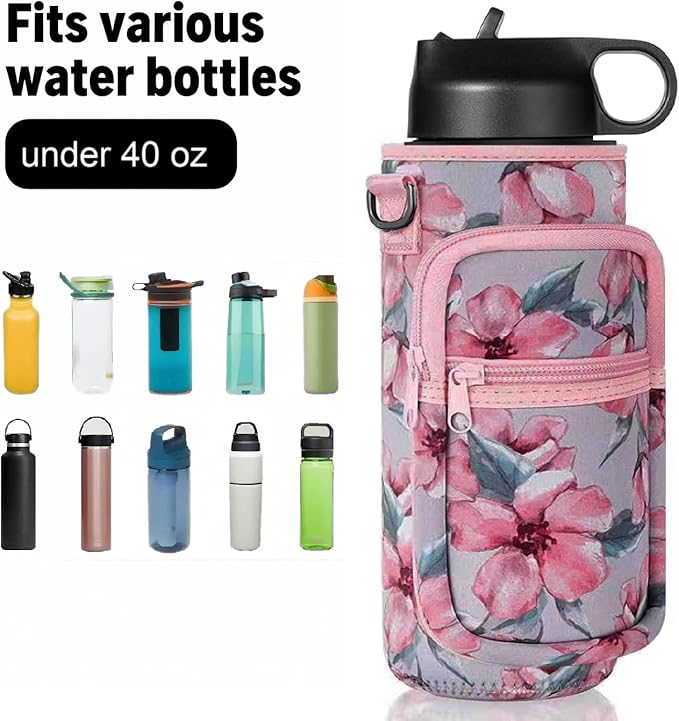 Insulated Water Bottle Holder Sling Bag with Phone Pocket, Adjustable Crossbody Strap for Walking, Hiking, Camping, Fishing