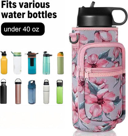 Insulated Water Bottle Holder Sling Bag with Phone Pocket, Adjustable Crossbody Strap for Walking, Hiking, Camping, Fishing