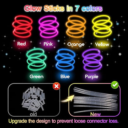 Glow Sticks Bulk Party Pack- Ultra Bright 800pk Glow in the Dark Party Favors, Christmas Glow Decorations, New Years Eve Party Supplies Glow Necklaces and Glow Bracelets with Connectors