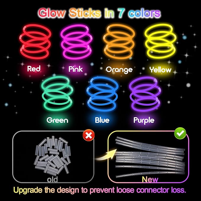 Glow Sticks Bulk Party Pack- Ultra Bright 500pk Glow in the Dark Party Favors, Christmas Glow Decorations, New Years Eve Party Supplies Glow Necklaces and Glow Bracelets with Connectors