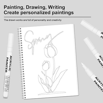 Acrylic Paint Pens Waterproof Markers 6 White Permanent Marker Pens Acrylic Pens for Rock Painting Glass Stone Ceramic Metal Fabric Pebble Painting pens Craft Supplies