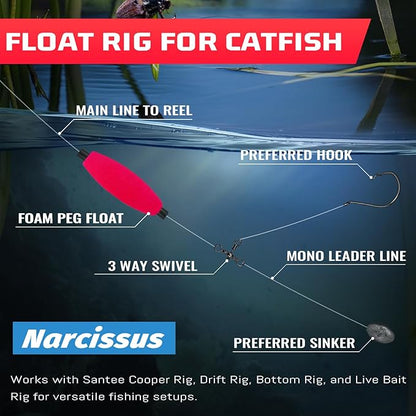Narcissus Fishing Bobbers Floats for Catfish,Foam Fishing Peg FloatsFreshwater and Saltwater,Perfect for Santee Catfish Rig