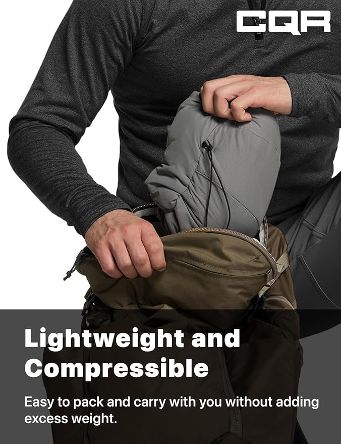CQR Men's Lightweight Insulated Jacket, Windproof Packable Water Resistant Warm Active Coat for Hiking Work Outdoor Tactical