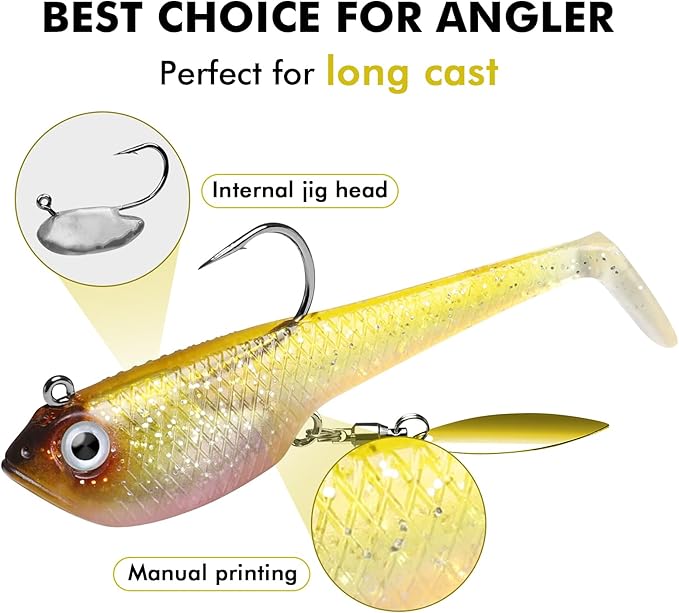 TRUSCEND Easy Catch Pre-Rigged Soft Lures, Unique Vibrating Swim Action and Trembly Sinking Move for More Bites, Amazing Soft Swimbait for Family Fishing, Fishing Lures for Bass Trout Crappie Walleye
